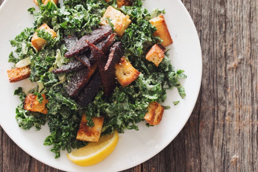 vegan kale caesar salad with tempeh bacon recipe