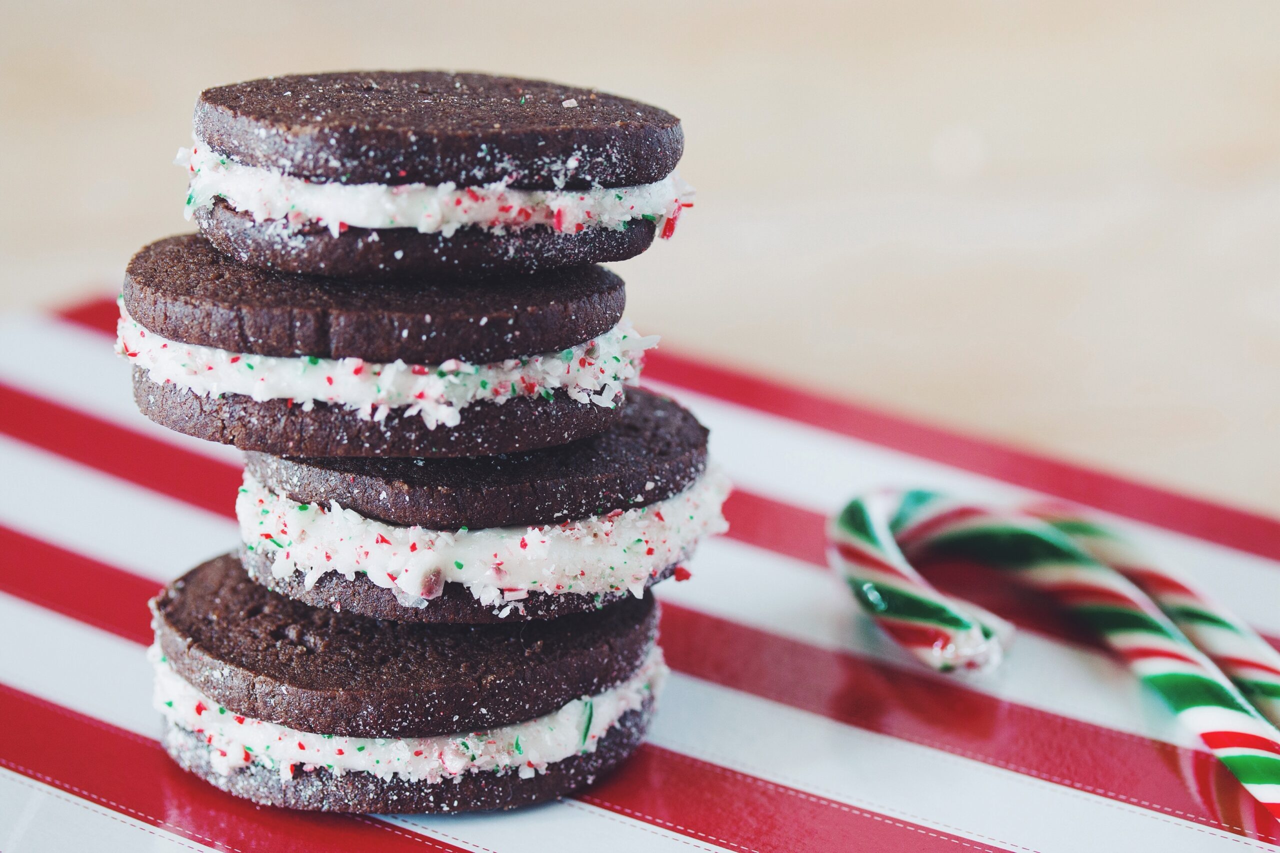 Chocolate Candy Cane Sandwich Cookies