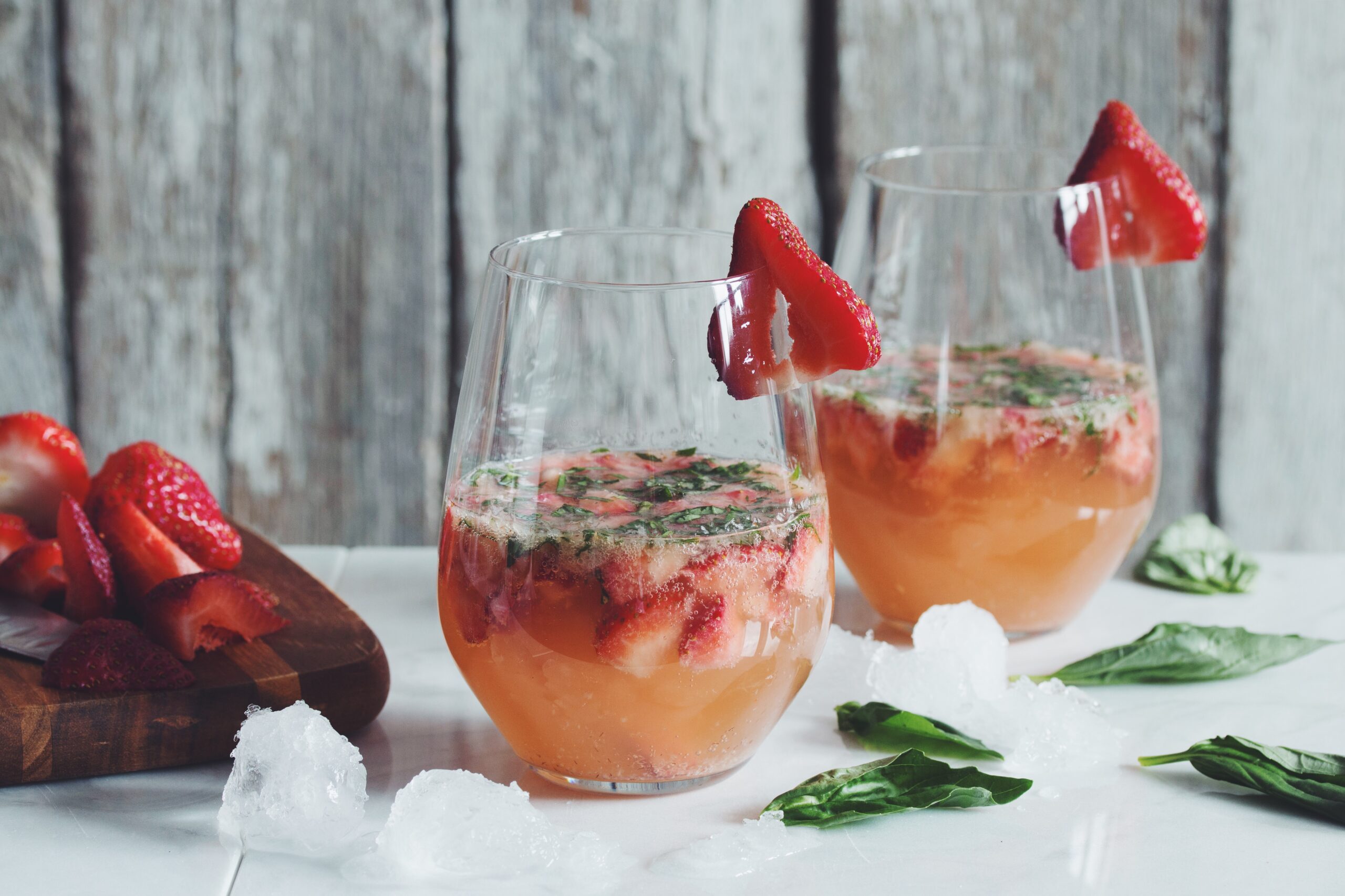 Strawberry Ginger Basil Prosecco Cocktail