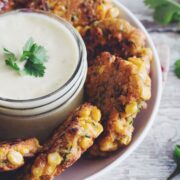 corn zucchini fritters with jalapeño cream_hot for food