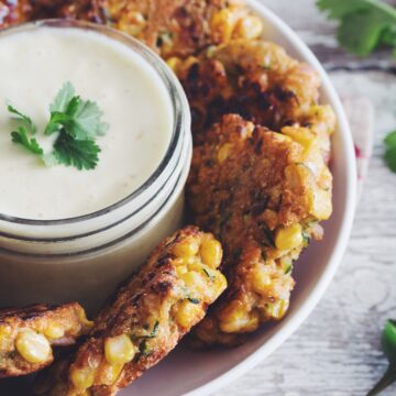 corn zucchini fritters with jalapeño cream_hot for food