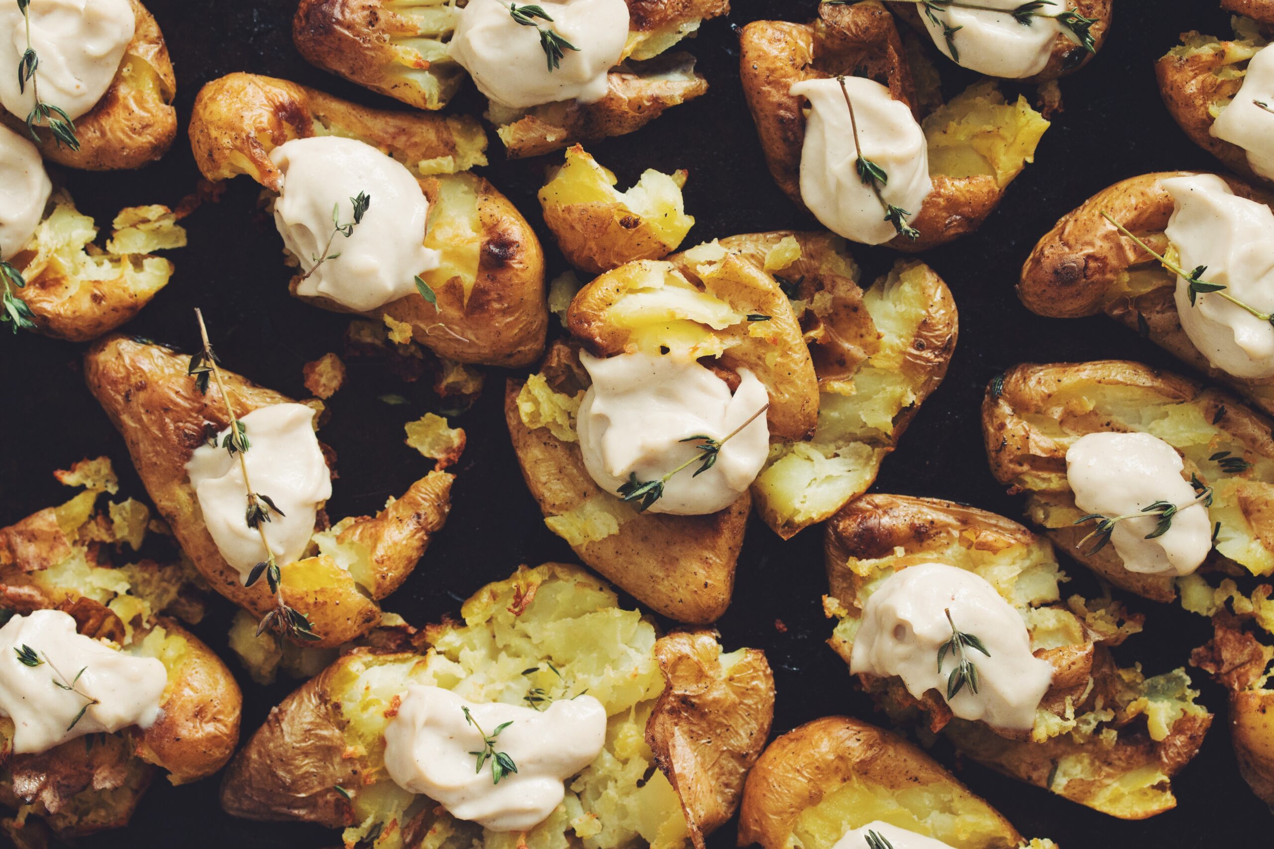 Smashed Potatoes With Roasted Garlic Cashew Butter