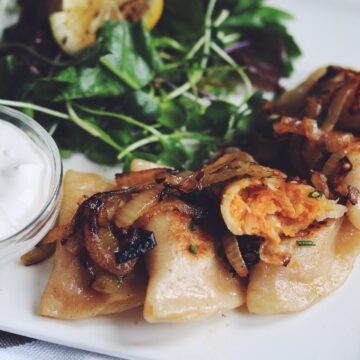 vegan sweet potato & sauerkraut pierogies_hot for food