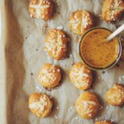 vegan pretzel bites with spicy maple mustard dip_hot for food