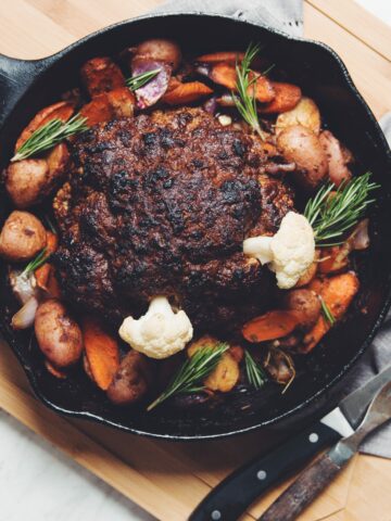 whole roasted cauliflower skillet_hot for food