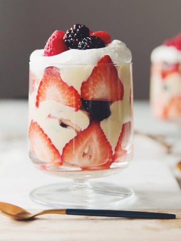 single serving vegan trifle showing layers