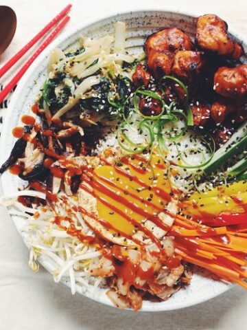 vegan bibimbap with crispy gochujang cauliflower_hot for food
