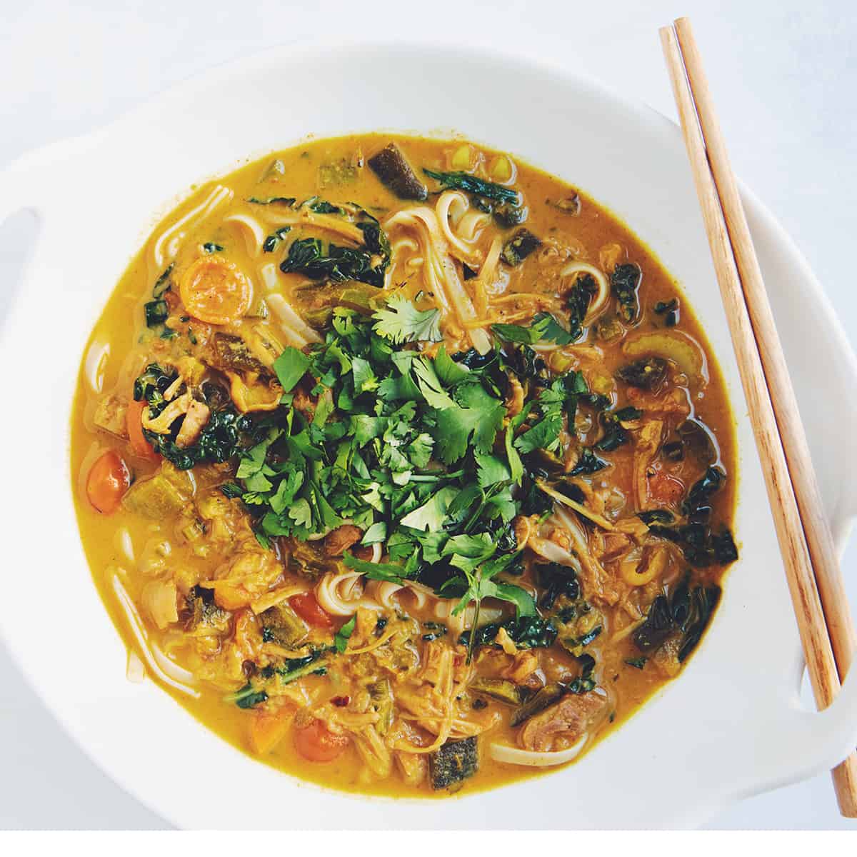 vegan laksa with jackfruit - hot for food