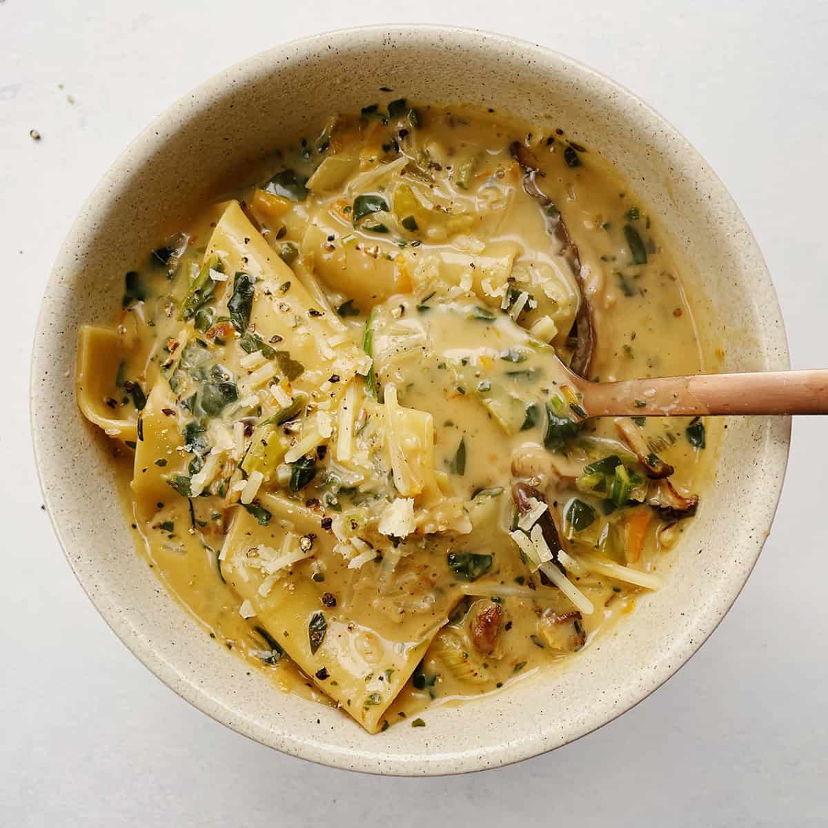 vegan white lasagna soup - hot for food