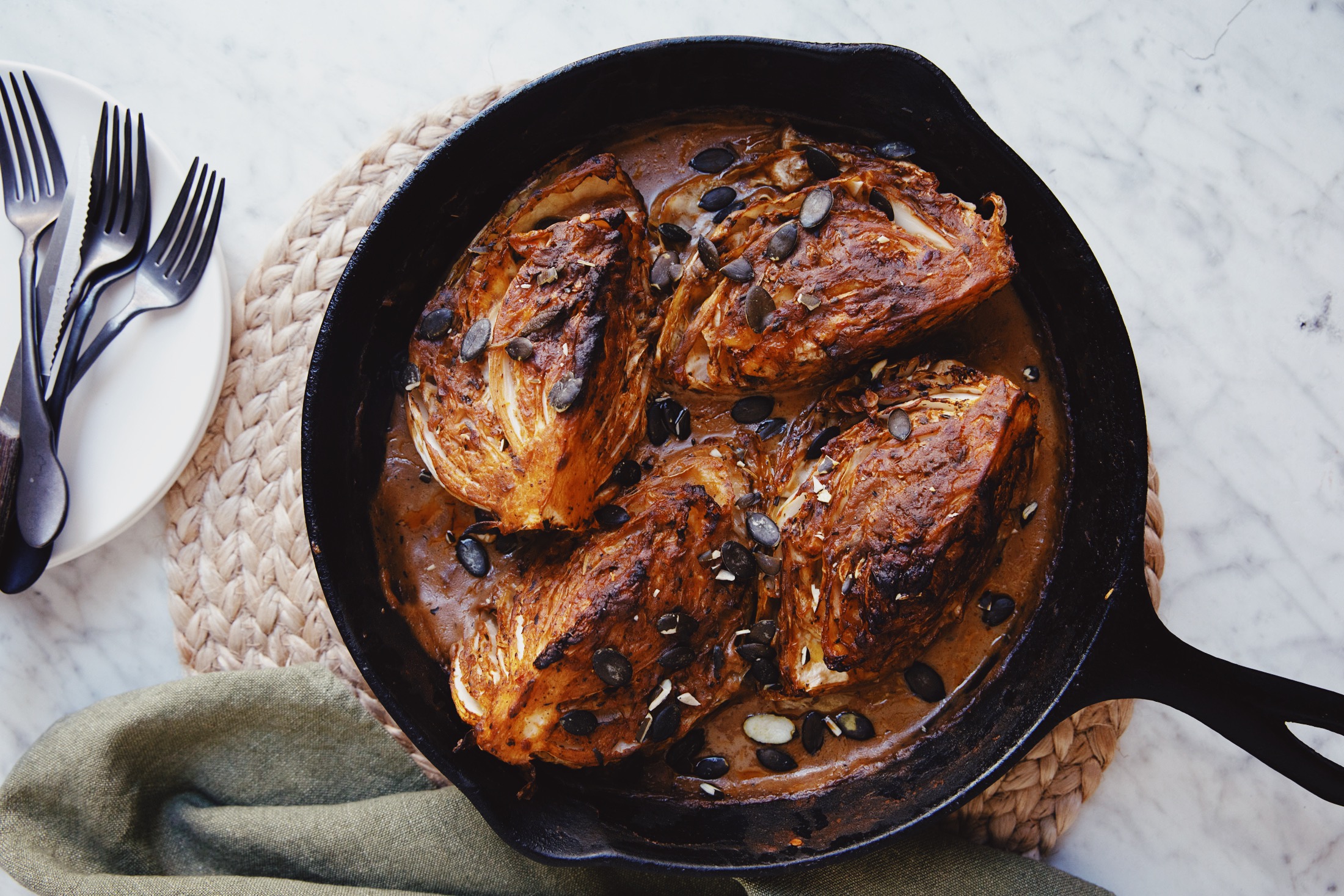 braised charred cabbage