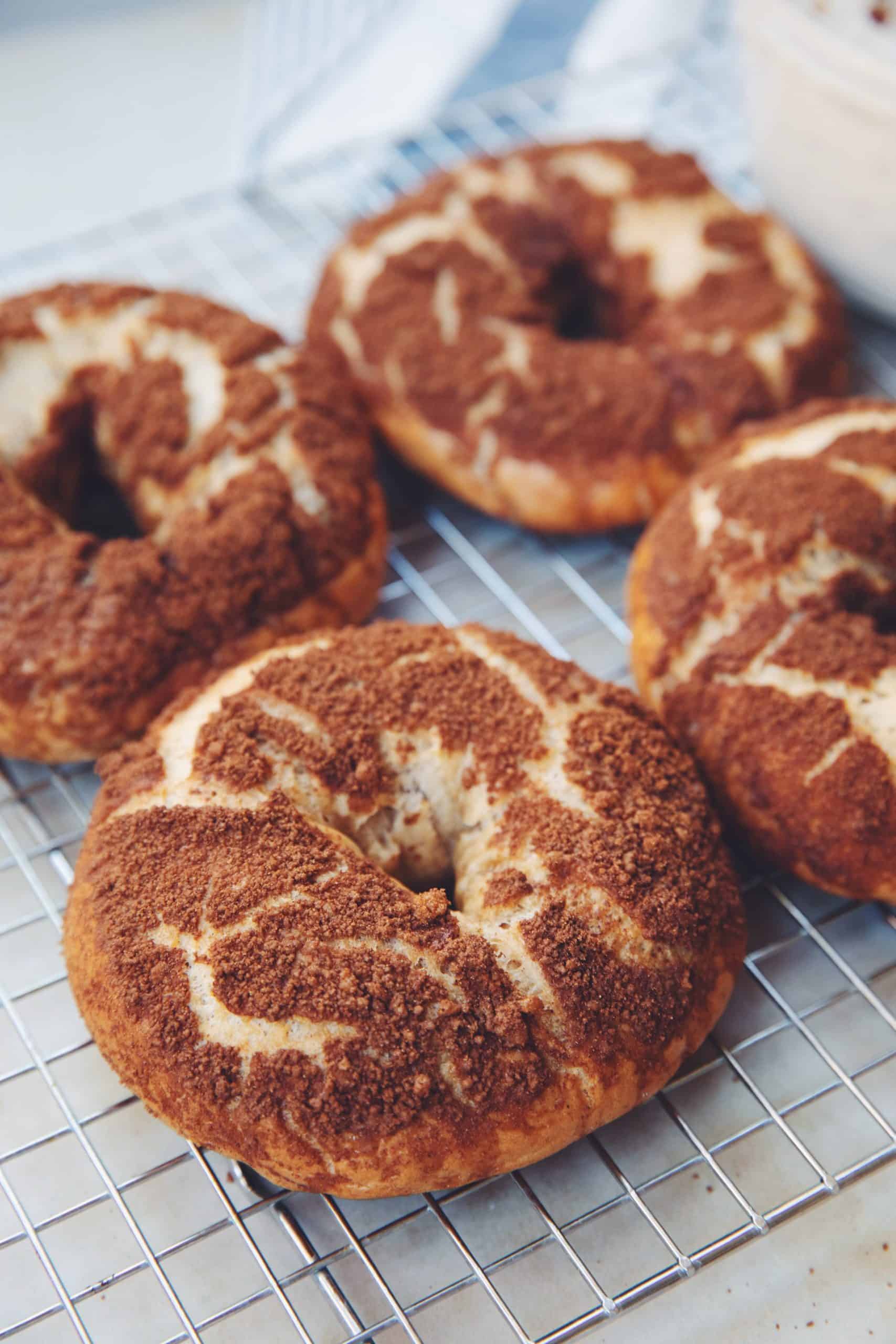 cinnamon crunch bagels with honey walnut cream cheese
