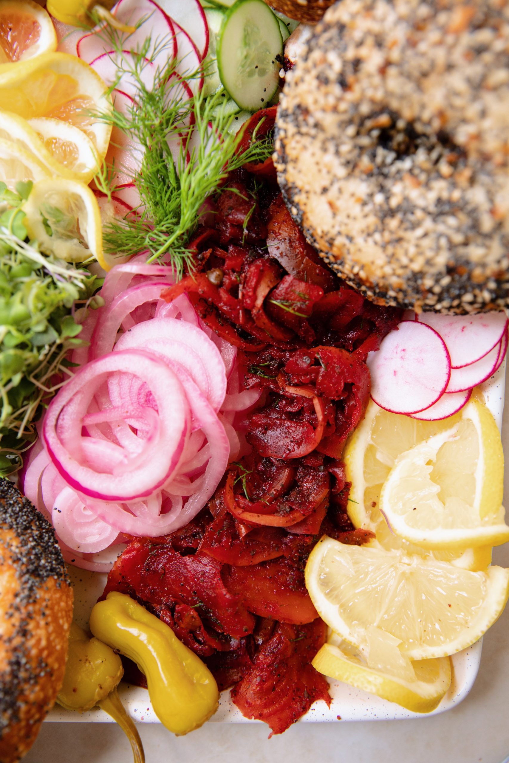 sliced beet lox on a deli board
