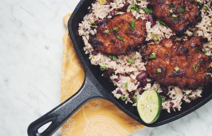 spiced rum jerk sunchokes with rice & beans_hot for food